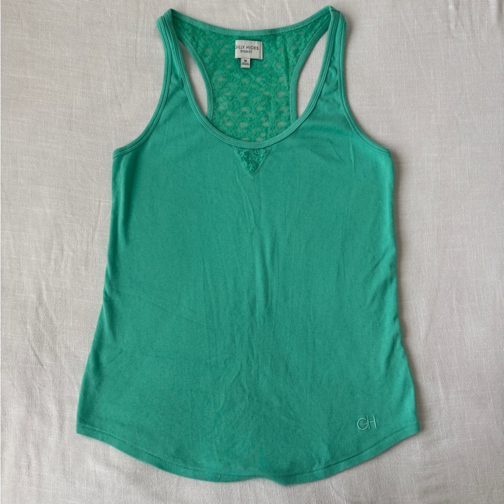 Vintage Y2K Gilly Hicks Teal Green Racerback Tank with Lace Back